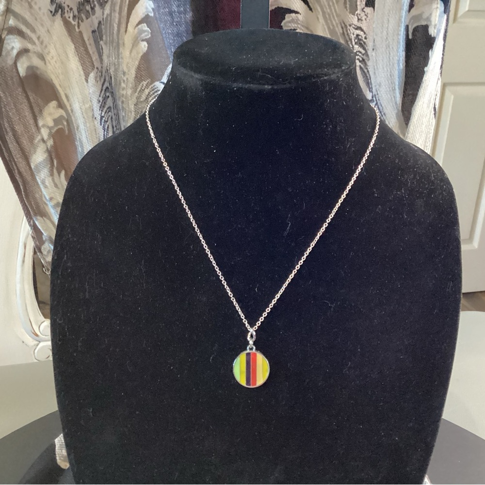 💥LOW START Coach legacy striped pendant necklace on silver toned chain - Picture 1 of 3